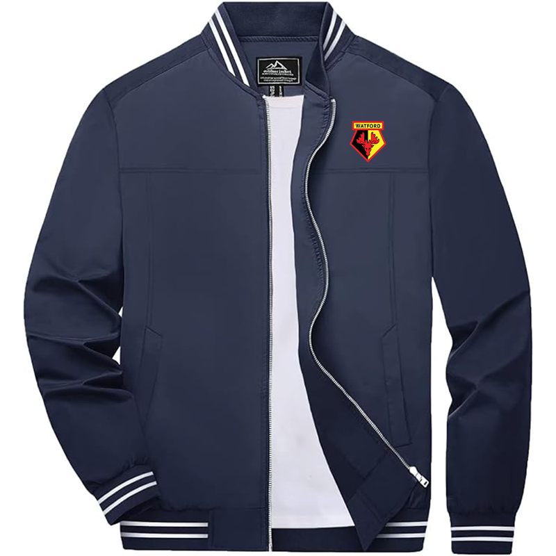 Men's Watford Soccer Lightweight Zip-Up Bomber Jacket  Ribbed Collar and Cuffs Outerwear
